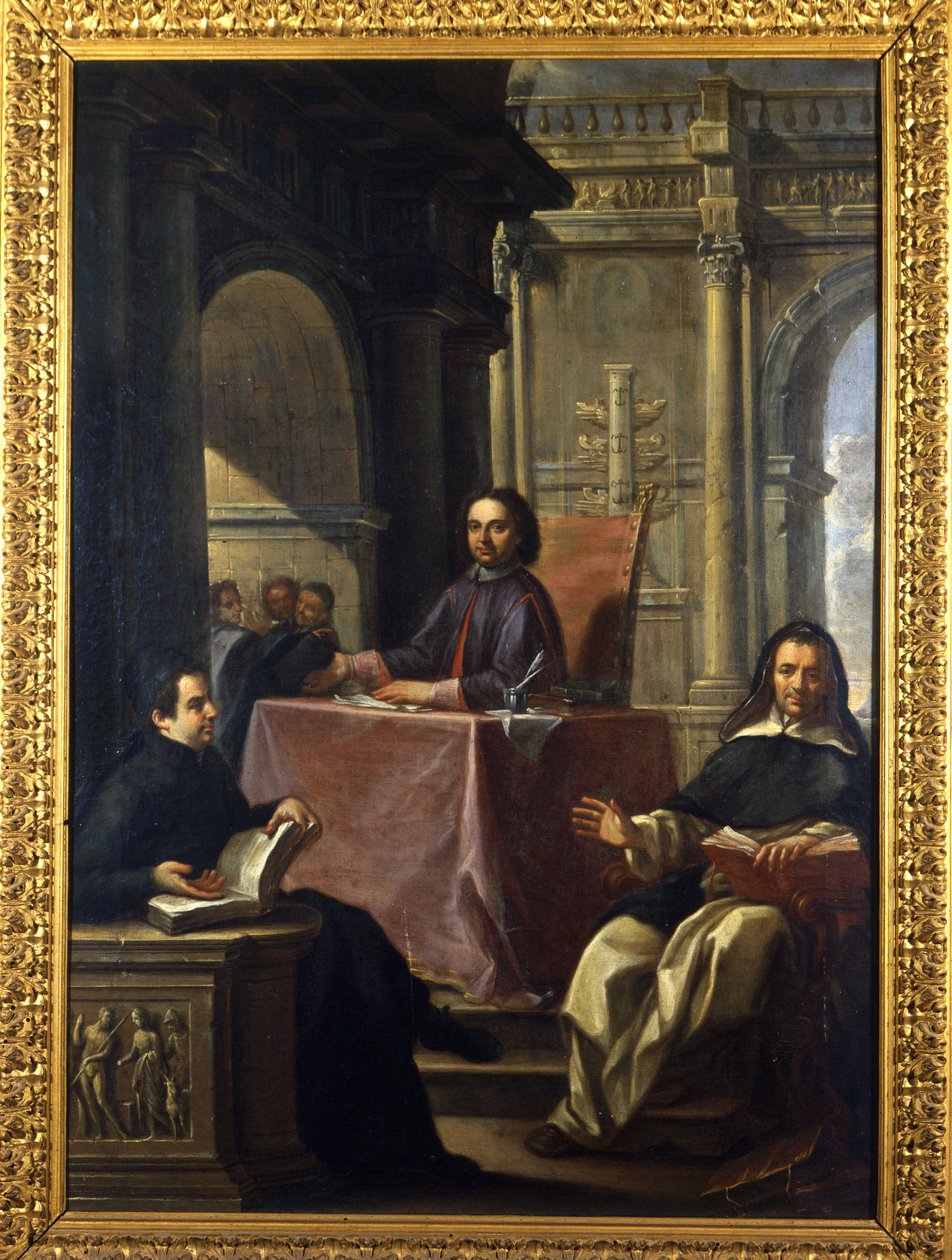 Spor mezi jezuitou a dominikánem po protireformě, obraz F. Trevisani (1656-1746), Muzeum Říma. od Francesco Trevisani