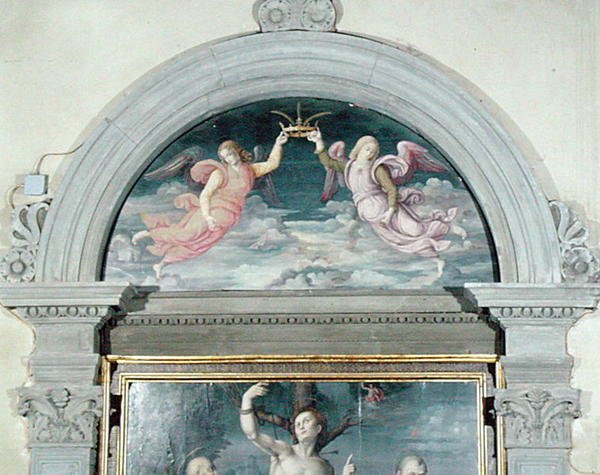 SS. Benedikt, Dominik a Šebestián (detail lunety) (olej na desce) (viz také 192539 a 192540) od Francesco Ubertini Il Bacchiacca