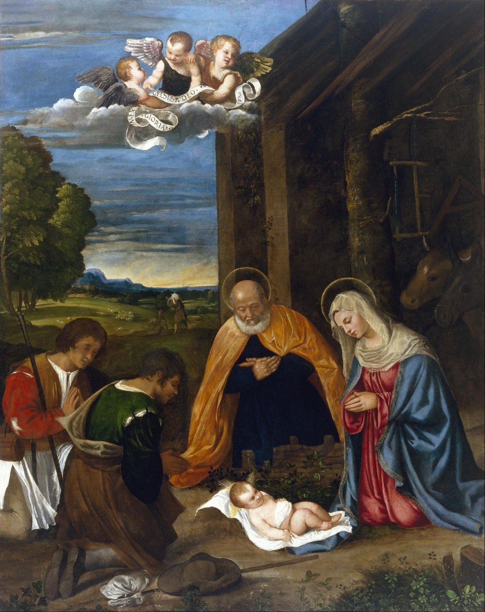 Narození Páně s pastýři od Francesco Vecellio