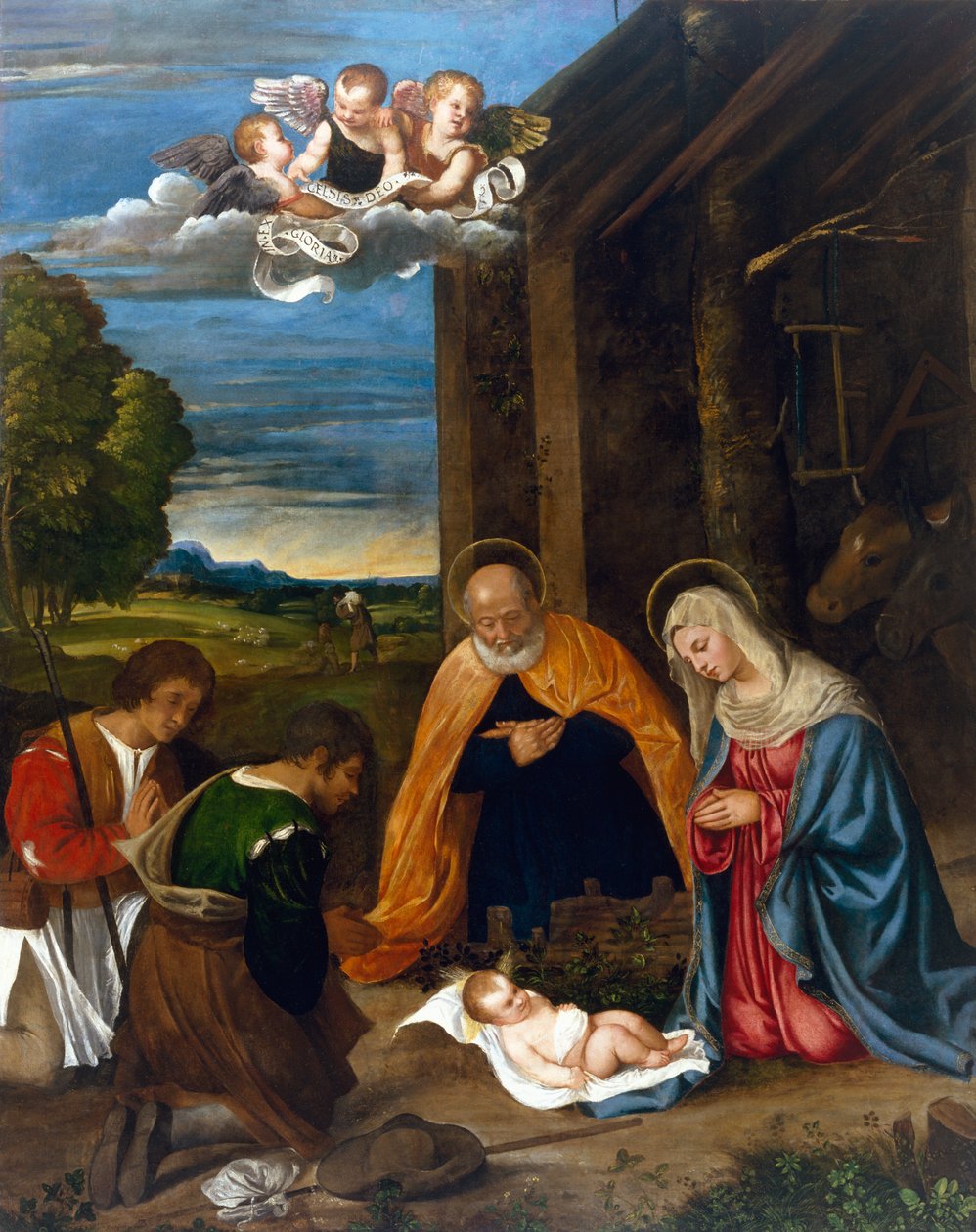 Narození s pastýři, kolem 1519-26 od Francesco Vecellio