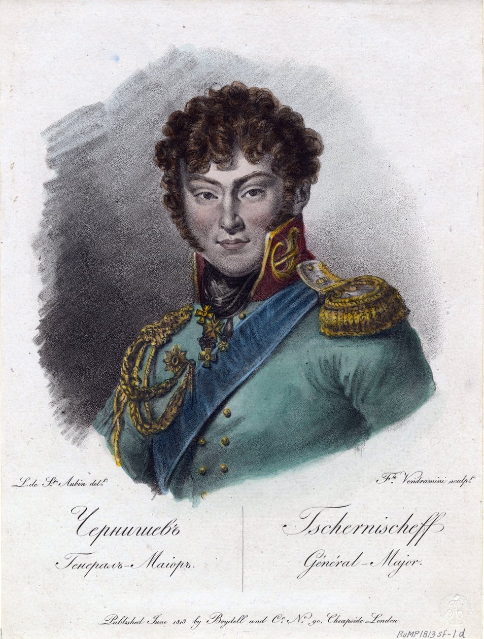 Portrét hraběte Alexandra Ivanoviče Černyšova (kníže Alexandre Ivanovič Černyčov ou Černychiov ou Černichev) (1786-1857) - Vendramini, Francesco (1780-1856) - 1813 - Lept, akvarel - 24,2x18,2 - Soukromá sbírka od Francesco Vendramini