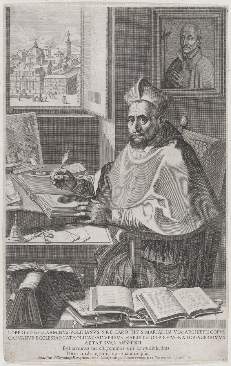 Kardinál Roberto Bellarmino u svého stolu, psaní, 1604. od Francesco Villamena