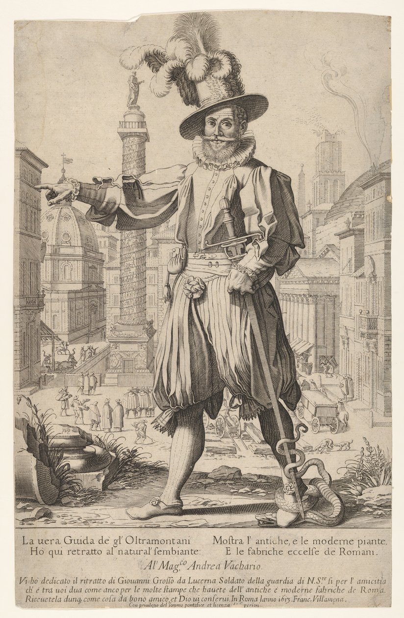 Giovanni Alto Johann Alten, Ioannes Altus stojící na kopci Quirinal v Římě s ním..., od Francesco Villamena