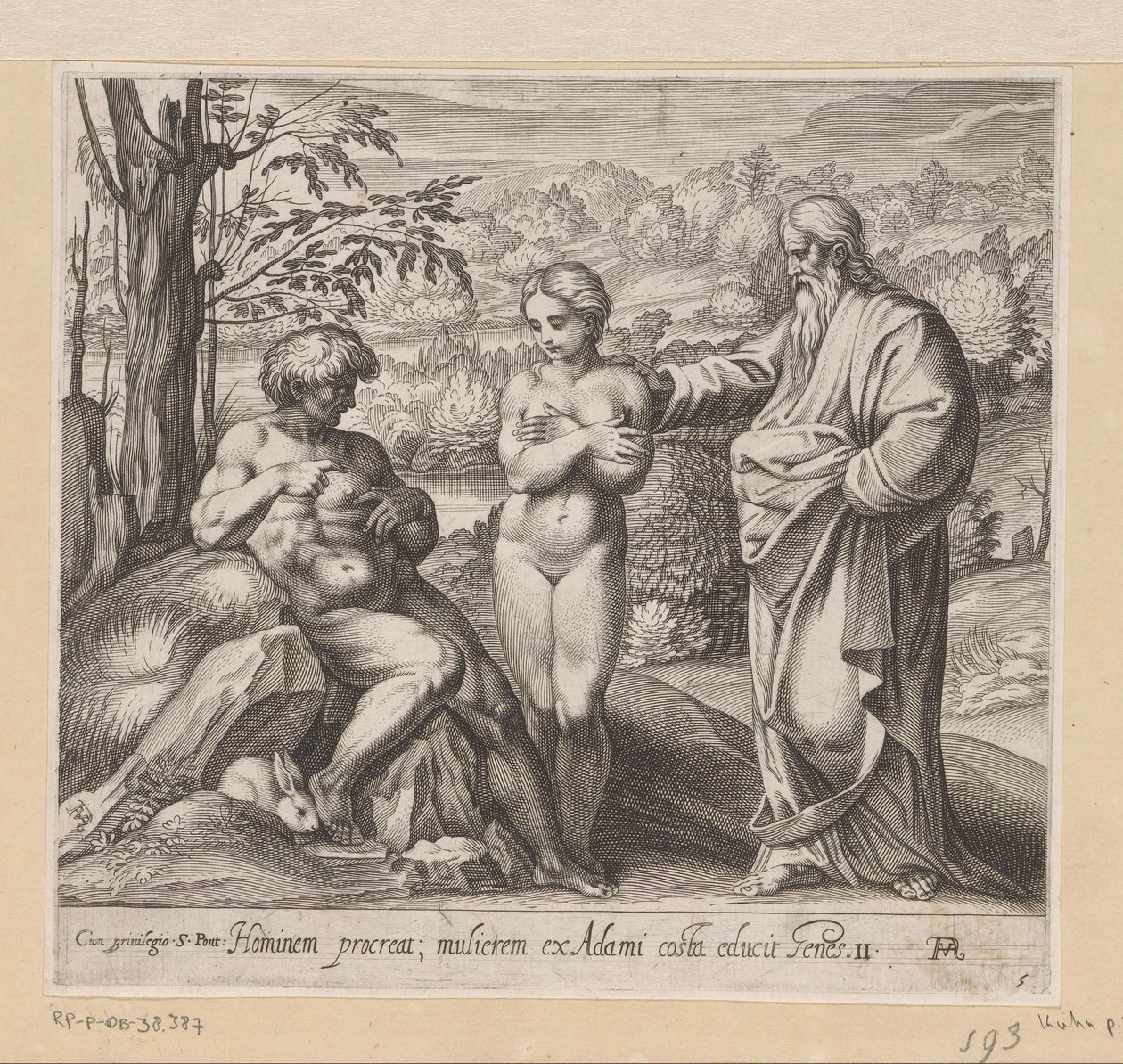 Bůh tvoří muže a ženu Obrazy v Raphaelově lodžii (název série) La Sacra Genesi (název série) od Francesco Villamena