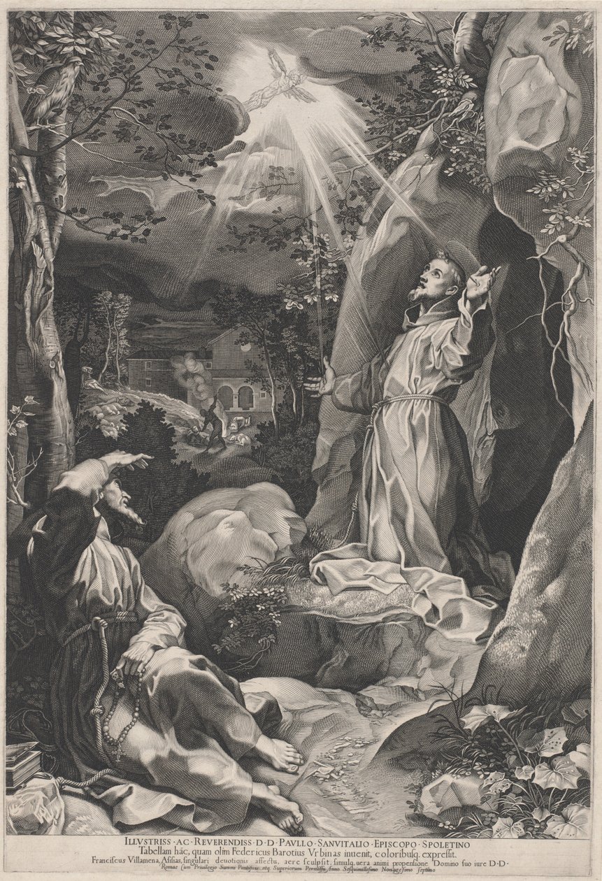 Svatý František přijímá stigmata od Francesco Villamena, after Federico Barocci