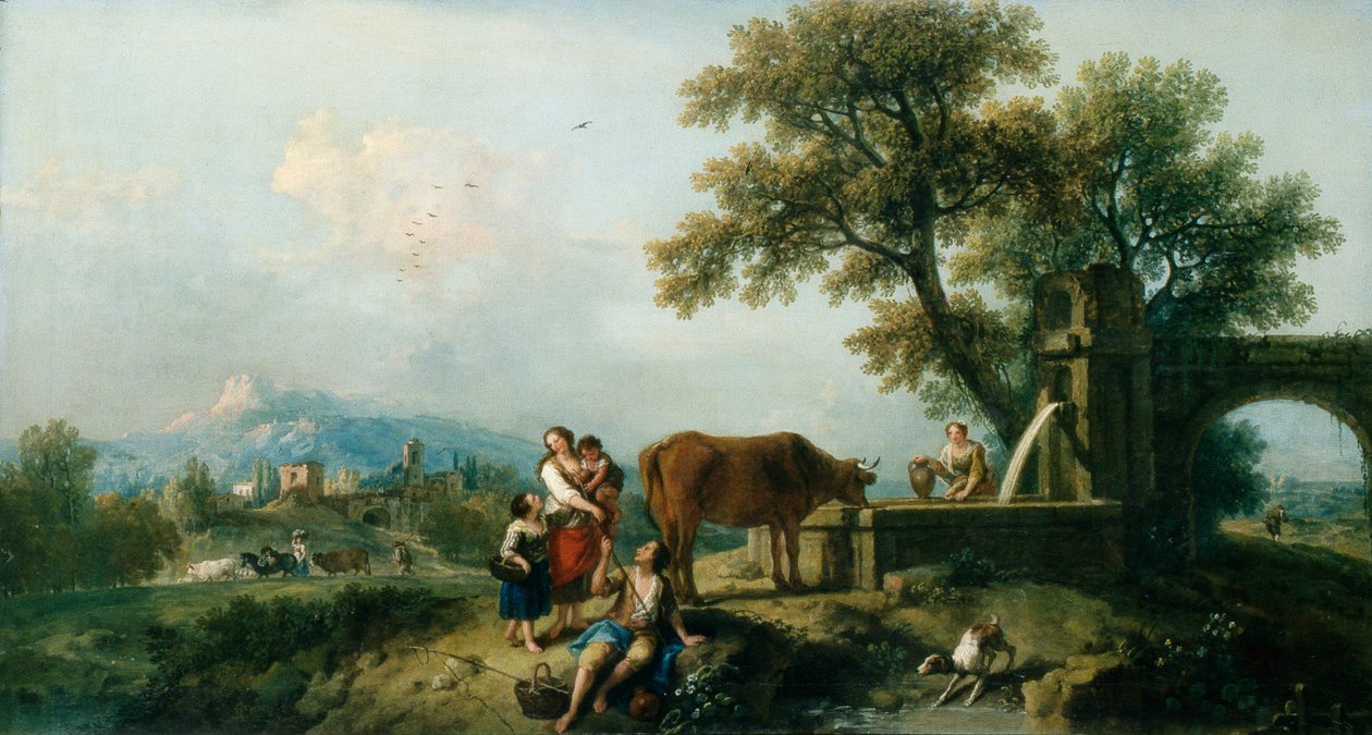 Pastýřská scéna s pasáčky krav, asi 1750 (olej na plátně) od Francesco Zuccarelli