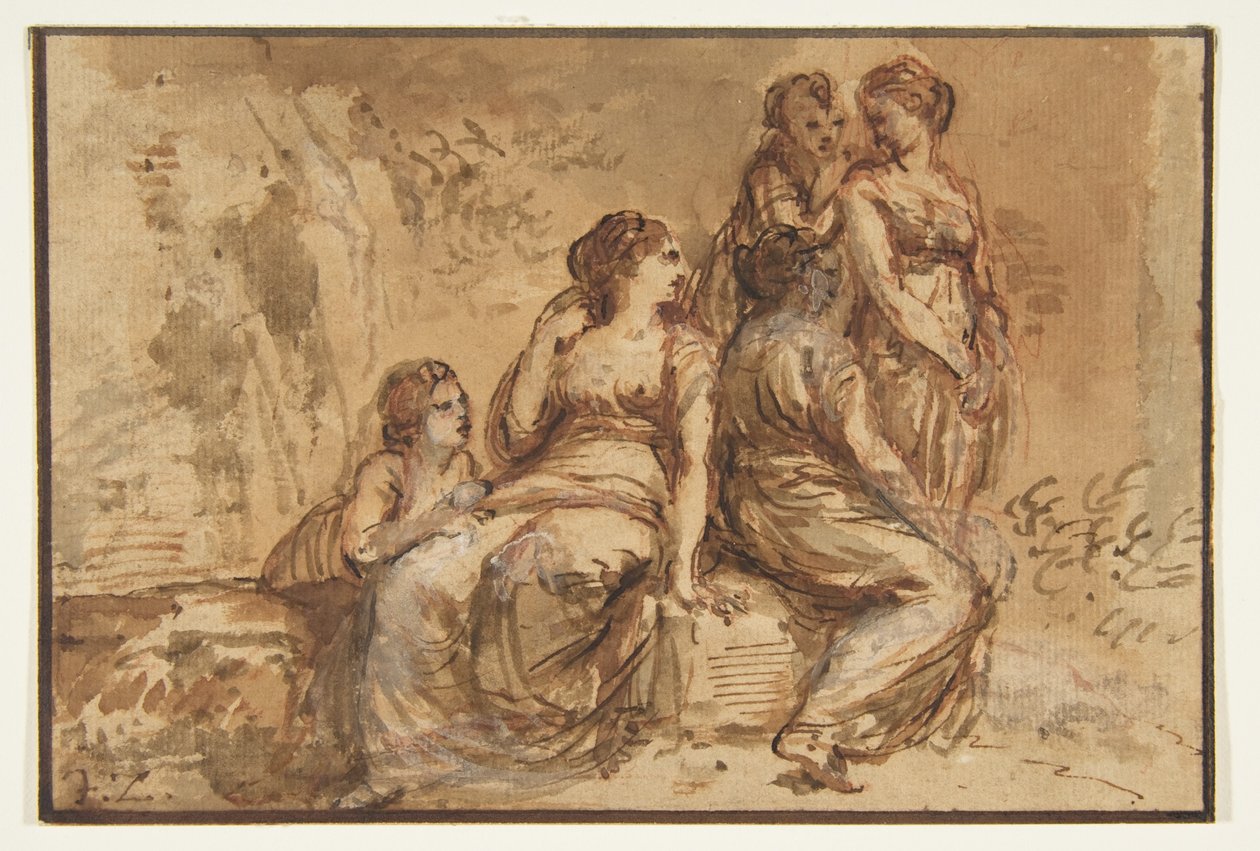 Fünf junge Frauen in einer Landschaft od Francesco Zuccarelli