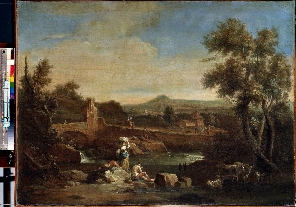 Krajina s řekou. Obraz Francesca Zuccarelliho (1702-1788). Olej na plátně, 81,5 x 119 cm. Benátské umění 18. století. Muzeum Ermitáž, Petrohrad. od Francesco Zuccarelli