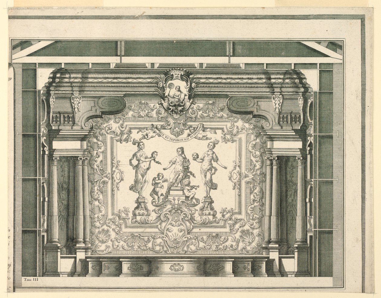 Příčný řez, Proscenium a opona, Teatro Filarmonico, Verona od Francesco Zucchi