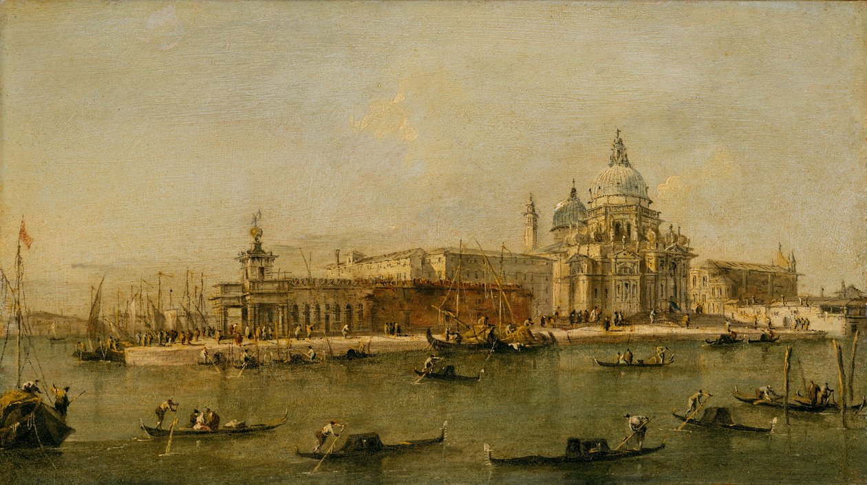 Benátky: Dogana a Santa Maria della Salute od Francesco circle of Guardi