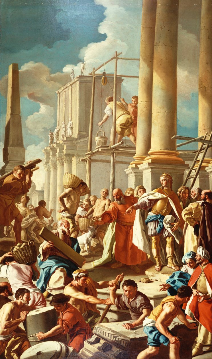 Robert z Anjou staví kostel Santa Chiara, Neapol (olej na plátně) od Francesco de Mura
