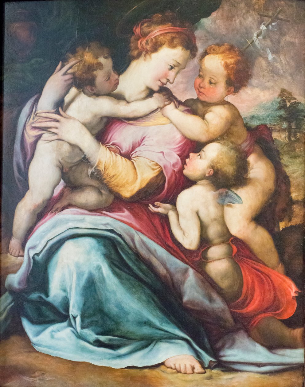Madona s dítětem, mladý svatý Jan a anděl od Francesco de Rossi Salviati Cecchino
