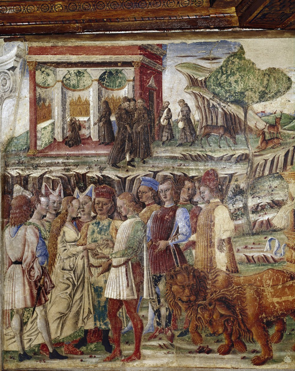 Alegorie měsíce července, detail triumfu Jupitera, detail svatební scény - freska od Francesca del Cossa (cca 1436-vers 1478) Ferrara (Ferrara) Palazzo Schifanoia, Salone dei Mesi od Francesco del Cossa