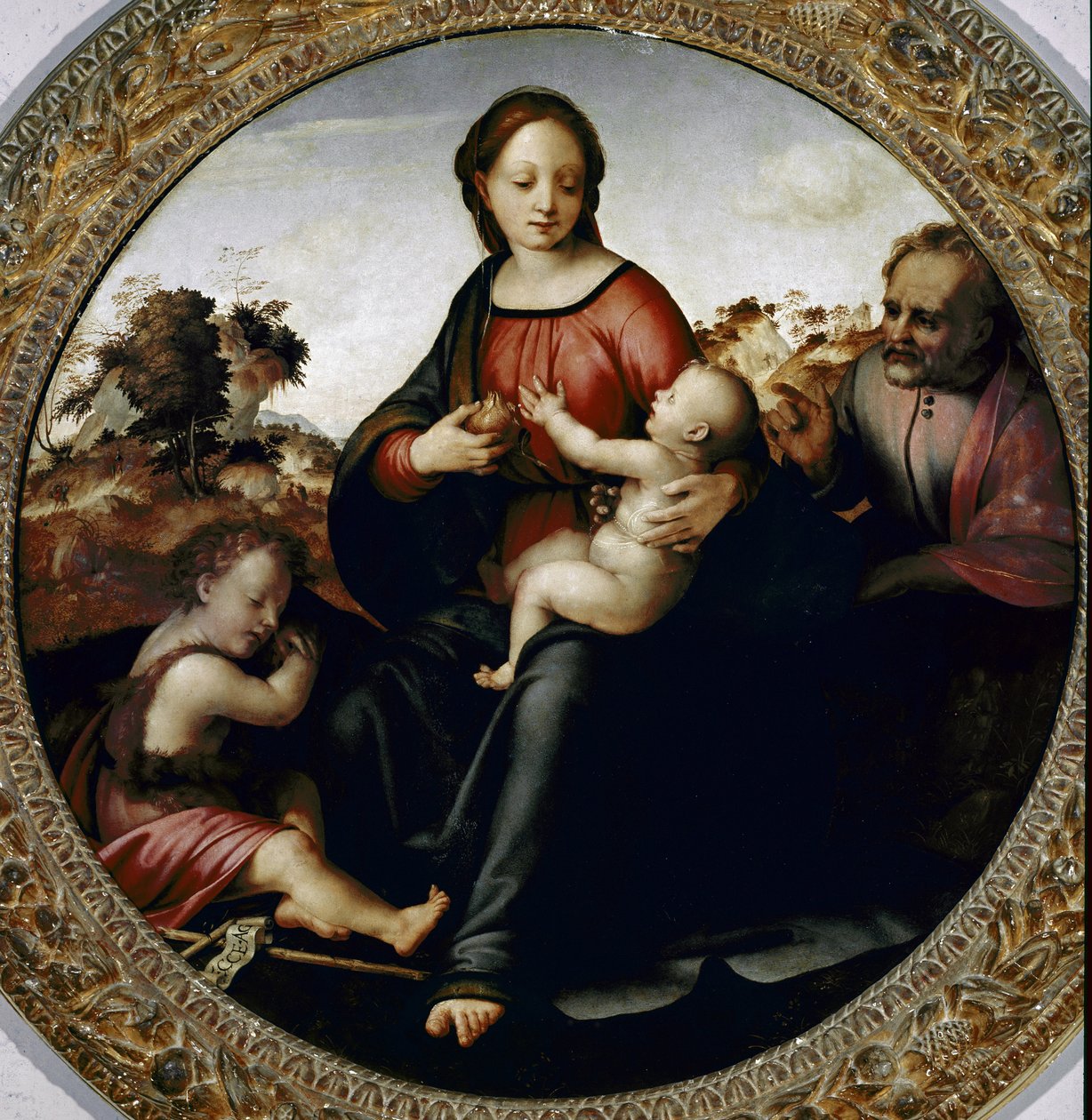 Svatá rodina s malým svatým Janem Křtitelem (Svatá rodina s malým svatým Janem Křtitelem) Obraz Francesca di Cristofano dit il Franciabigio (1482 Ð1525) cca 1516 Rozměr 97 cm Florence Galleria del 