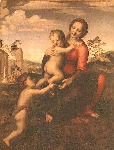 Madona ze studánky aneb Madona s dítětem s mladým sv. Janem Křtitelem, kolem 1503-09 (tempera na panelu) od Francesco di Cristofano Franciabigio
