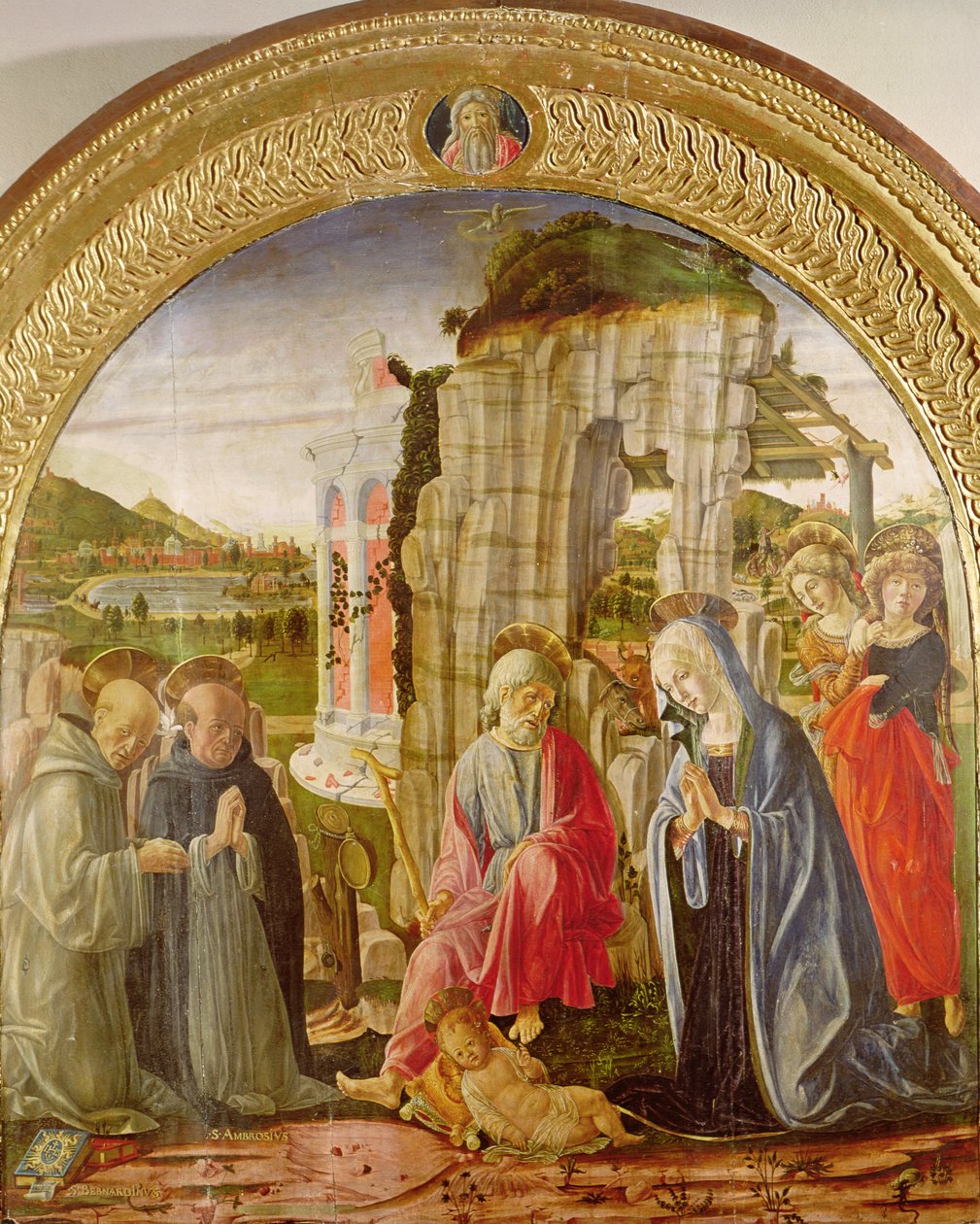 Klanění dítěte sv. Ambrožem a sv. Bernardem (olej na desce) od Francesco di Giorgio Martini