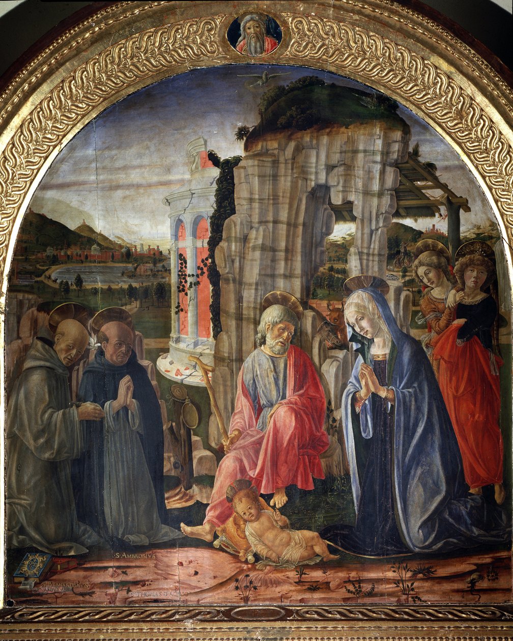 Narození sv. Bernarda a sv. Tomáše Akvinského - Malba od Francesco di Giorgio Martini