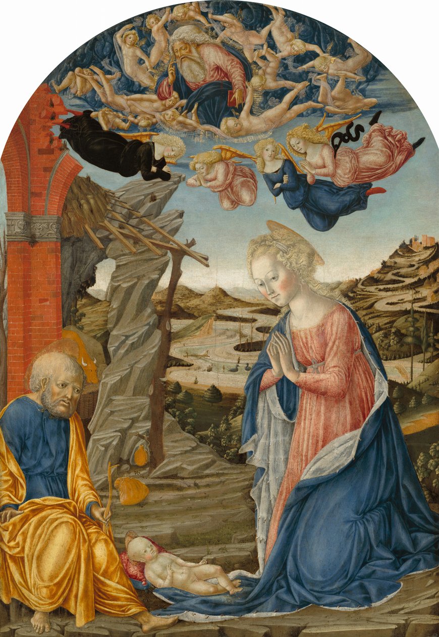 Narození Páně, s Bohem Otcem obklopeným anděly a cherubíny, c. 1470. od Francesco di Giorgio Martini
