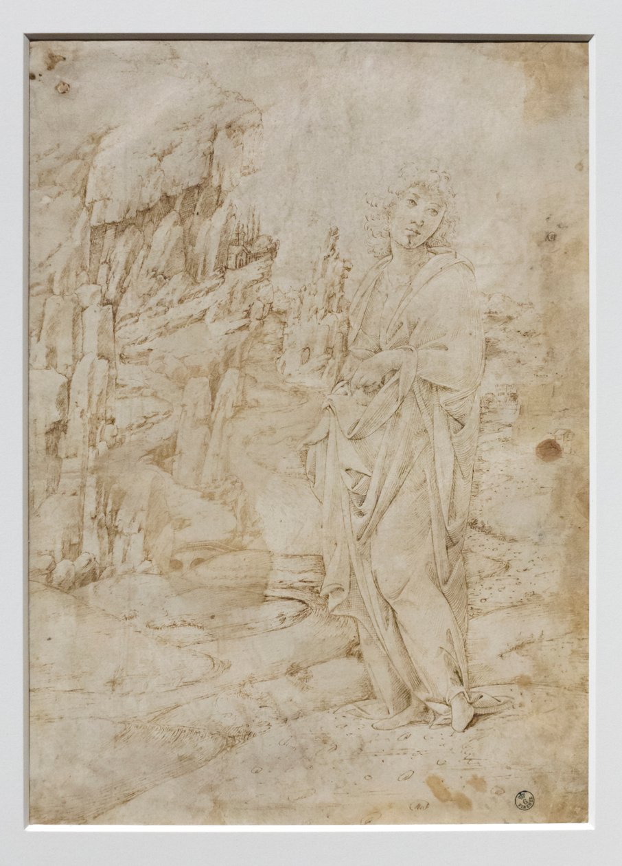 Mladý muž ve skalnaté krajině, asi 1475-80 (pero a černý a hnědý inkoust, se stopami kovového hrotu na pergamenu) od Francesco di Giorgio Martini