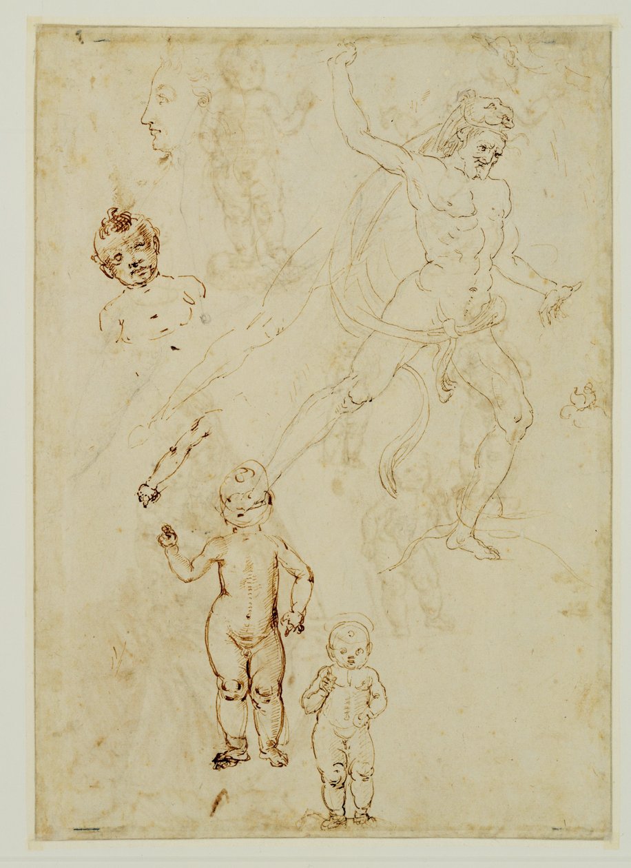Herkules;tři děti;mužská hlava otočená doleva... od Francesco di Simone (attr. to)