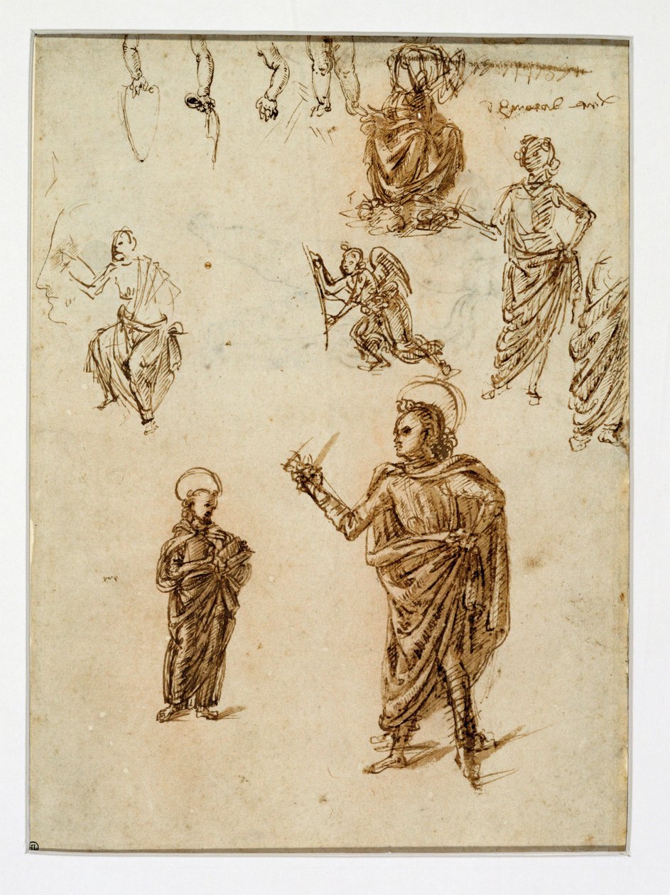 Náčrty postav;světci;anděl;ruka;nohy... od Francesco di Simone (attr. to)