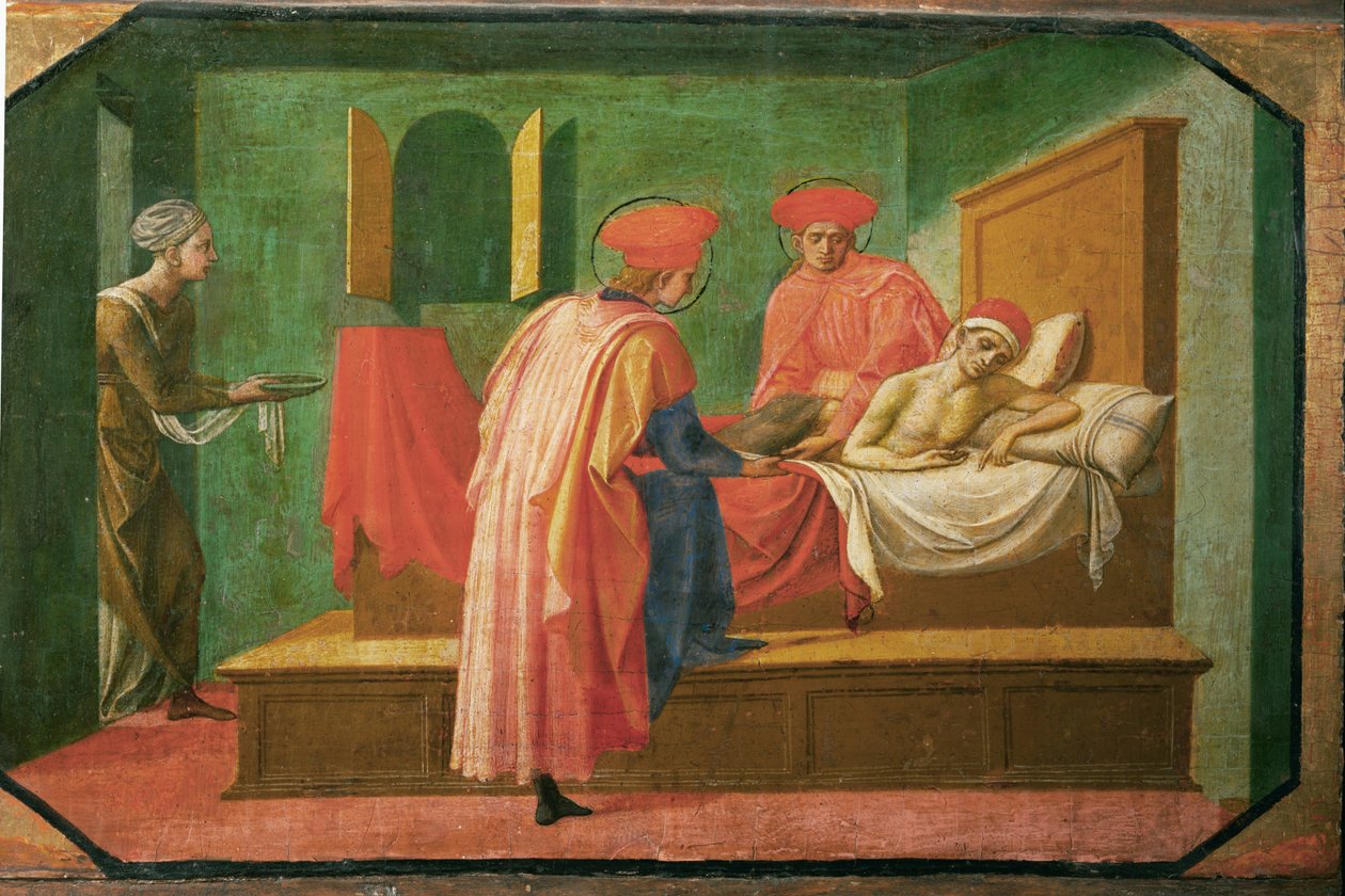 Svatý Kosmas a svatý Damián ošetřují nemocného muže... od Francesco di Stefano Pesellino