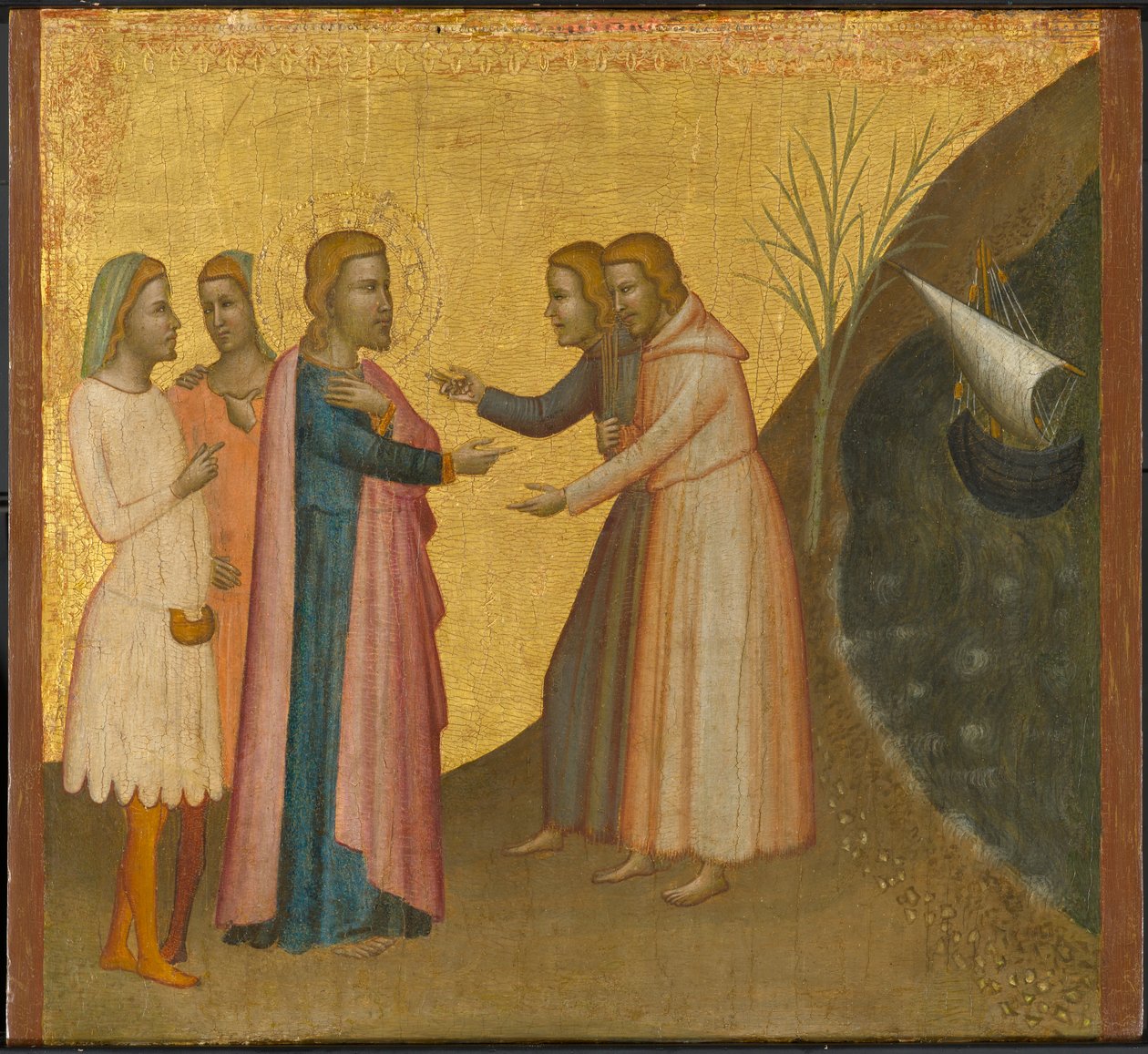 Acteus a Eugenius prosí svatého Jana Evangelisty, aby obnovil své bohatství, kolem 1370-1380 (tempera a plátkové zlato na panelu) od Francescuccio Ghissi