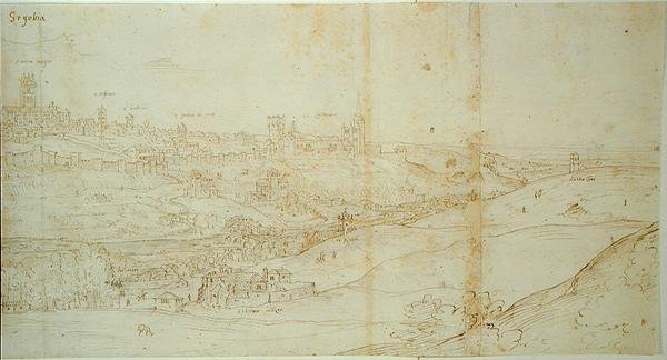 Pohled na Segovii, 16. století (pero a inkoust na papíře) od Francis Bicknell after Carpenter