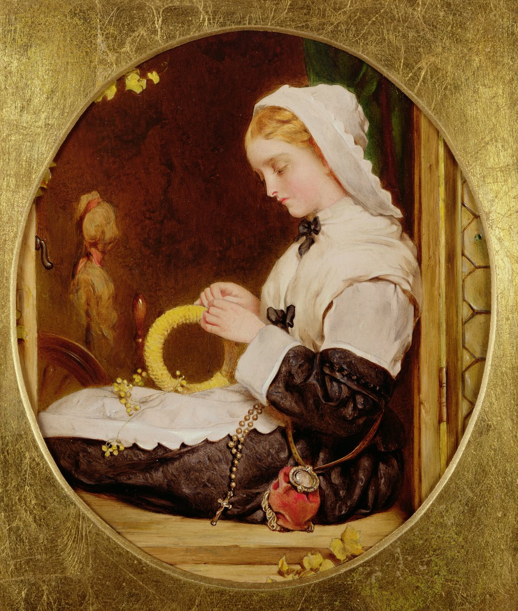 Dáma šijící u okna, 1859 (panel) od Francis John Wyburd