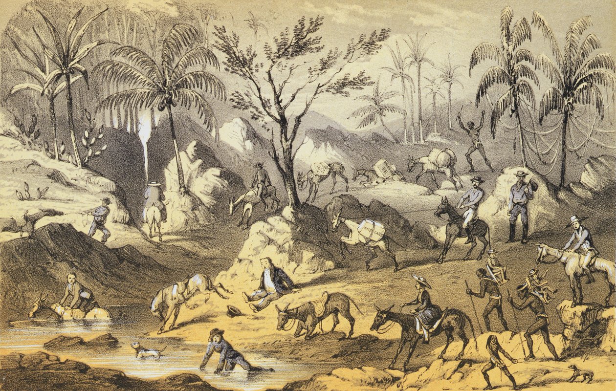 Překročení průlivu, z knihy Franka Marryata "Mountains and Molehills or Recollections of a Burnt Journal", vyryl J. Brandard, vydáno 1855. od Francis Samuel Marryat