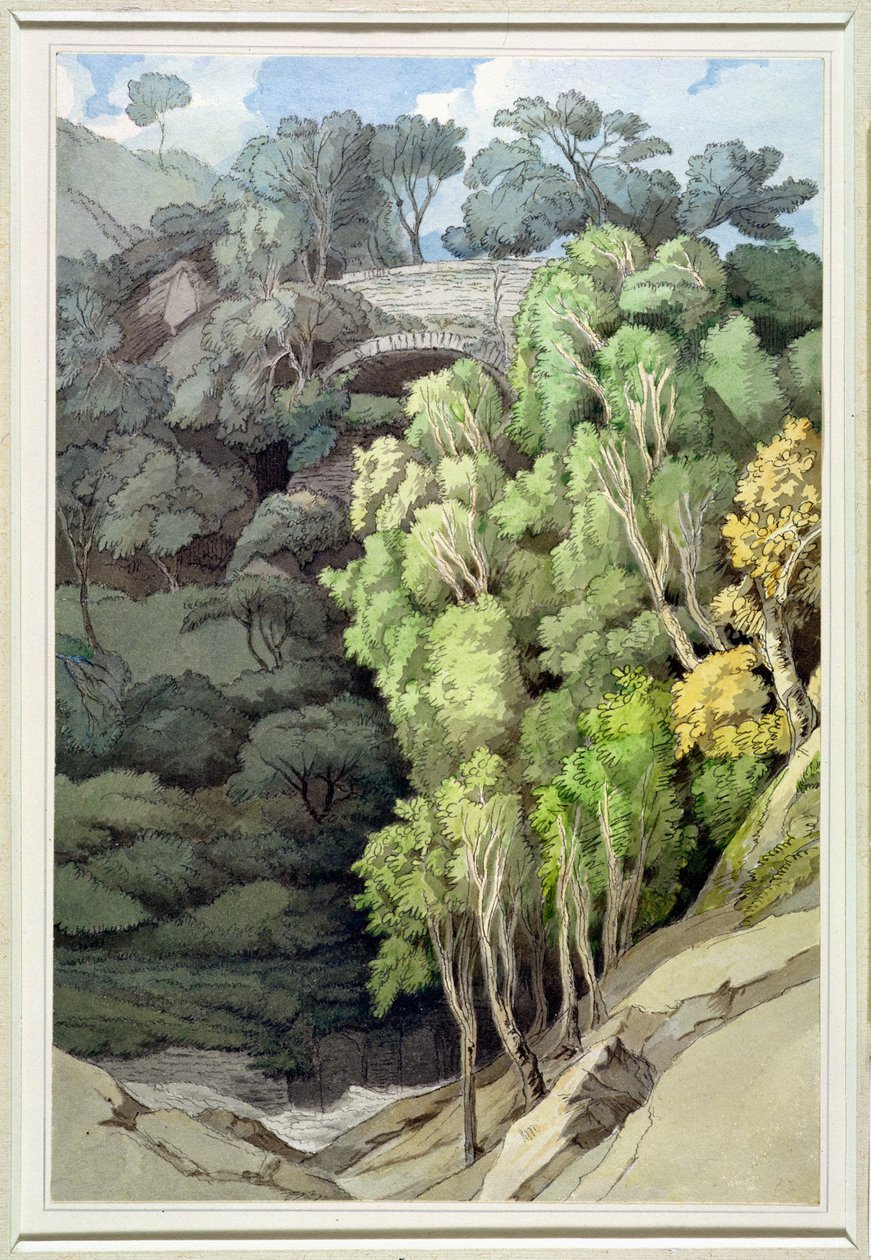 Ďáblův most, 1810 (wc s perem a inkoustem přes grafit) od Francis Towne