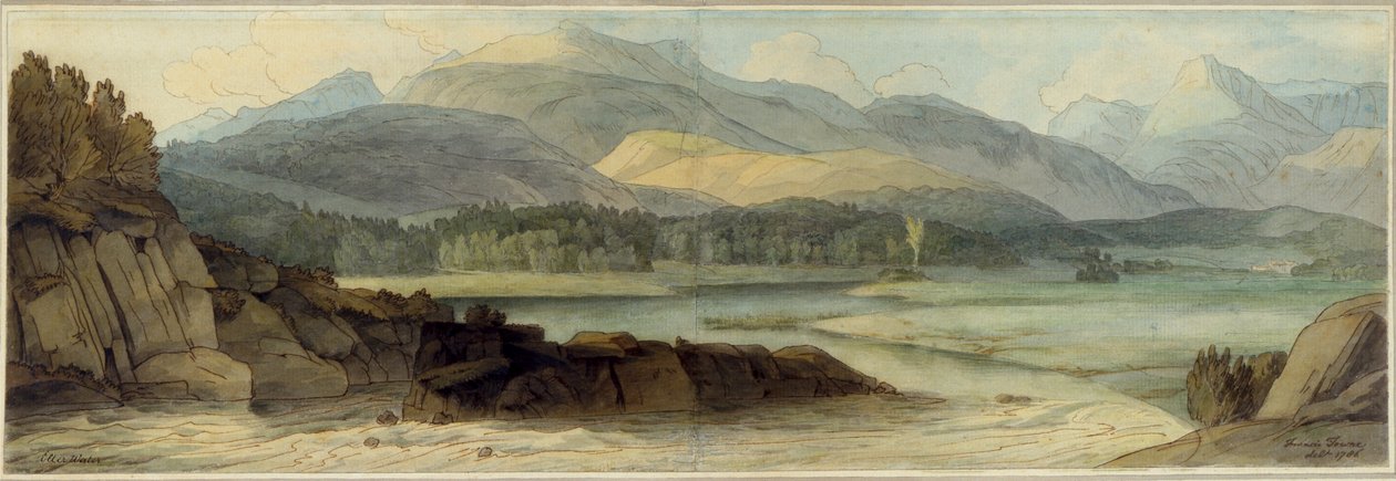 Elterwater, 12. srpna 1786 (pero a hnědý inkoust a wc na papíře) od Francis Towne