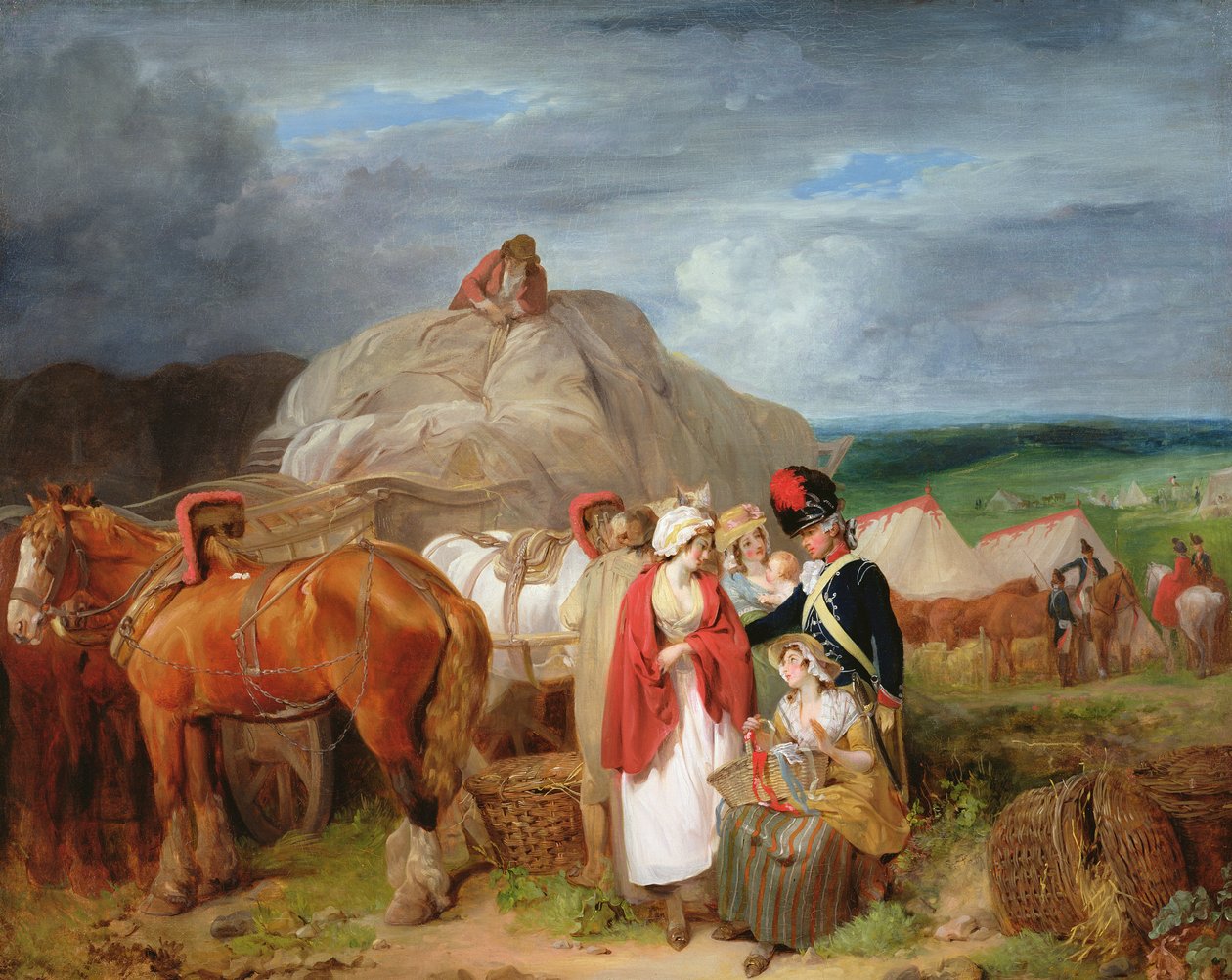 Voják s venkovskými ženami prodávajícími stuhy u vojenského tábora, 1788 od Francis Wheatley