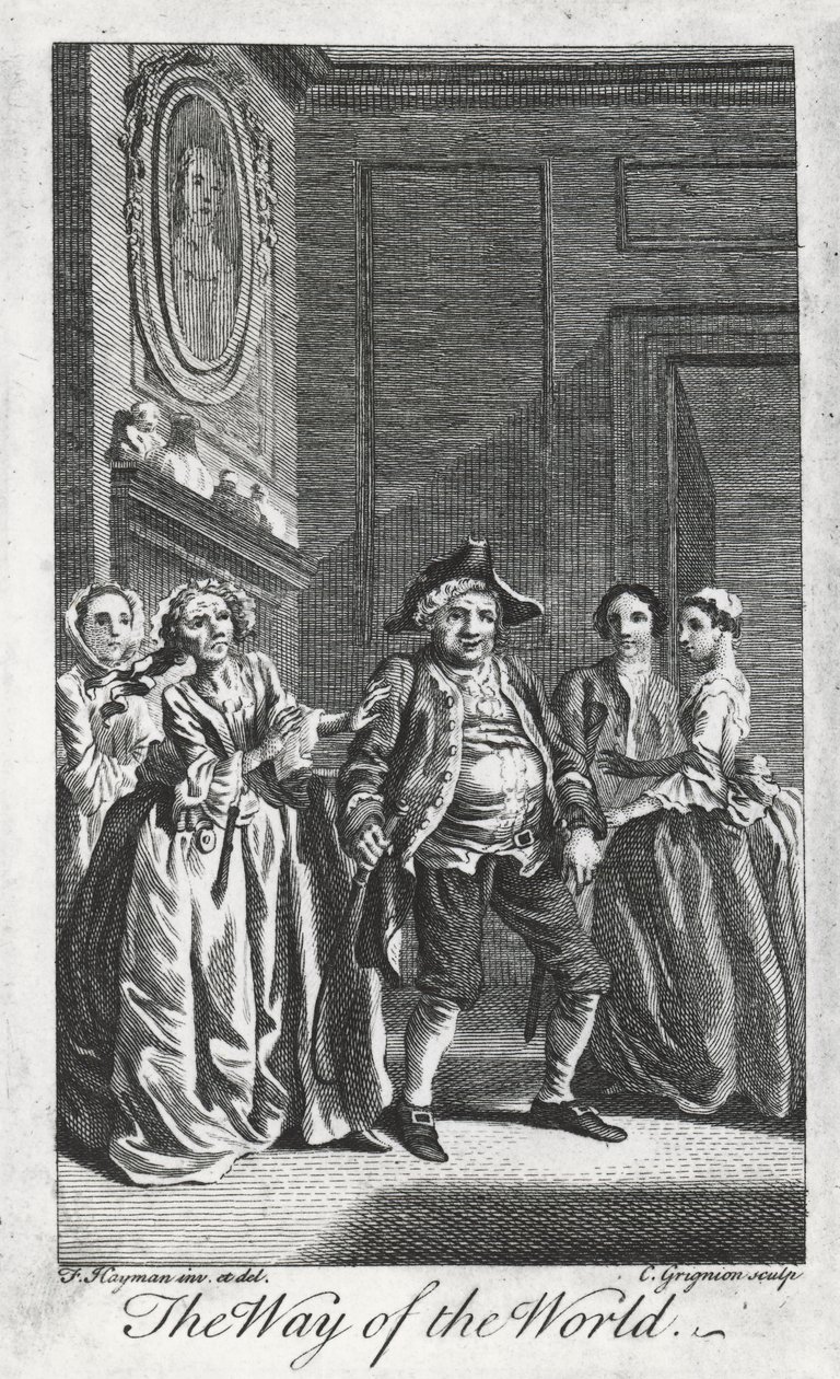 Scéna z The Way of the World, William Congreve (1670-1729), rytina Charlese Grignona z kresby Francise Haymana v Lincoln