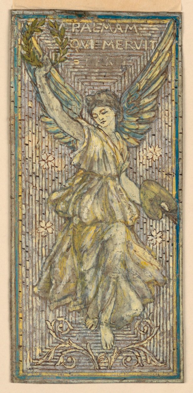 Design pro mozaikové nebo vitrážové okno na počest malíře („Palmam Qui Meruit Ferat“) od Francis Augustus Lathrop