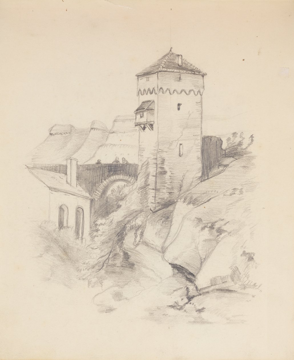 Věž ve vesnici od Francis Augustus Lathrop
