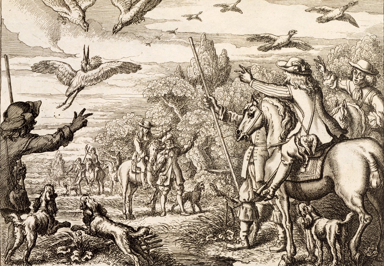 Volavka Hawking, vyrytý Václavem Hollarem, 1671 od Francis Barlow