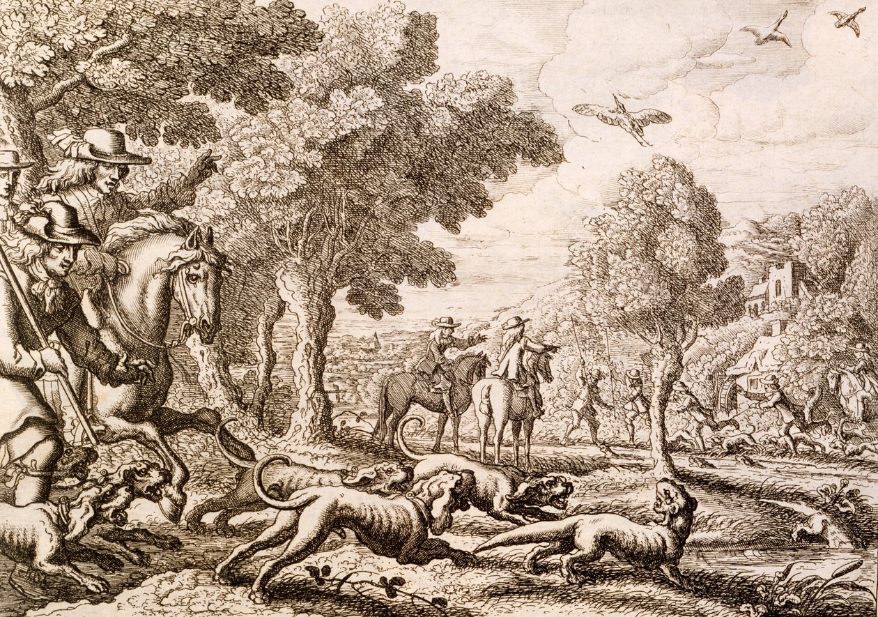 Lov vydry u řeky, ryl Václav Hollar, 1671 od Francis Barlow