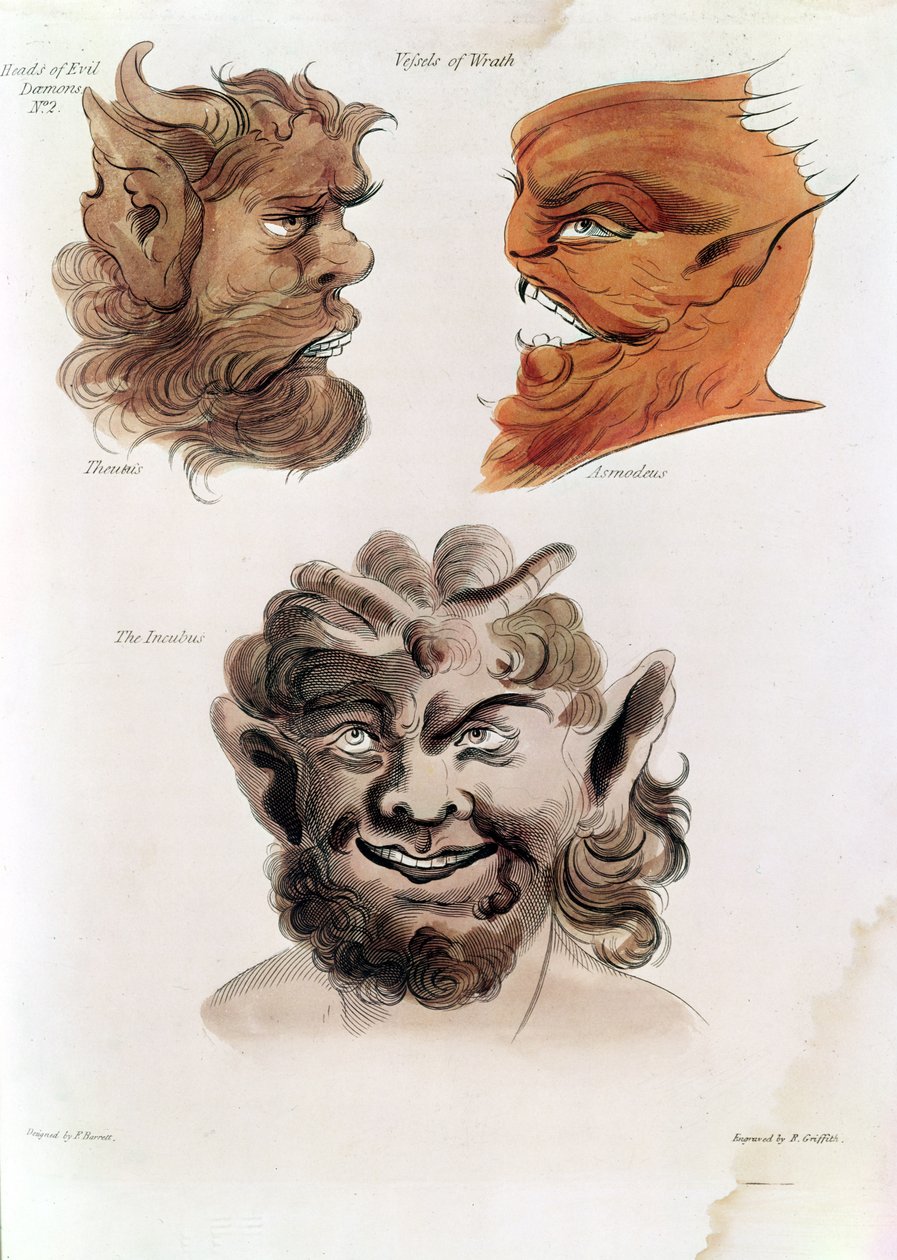 Heads of Evil Demons: Theumis, Asmodeus a The Incubus, ilustrace z 