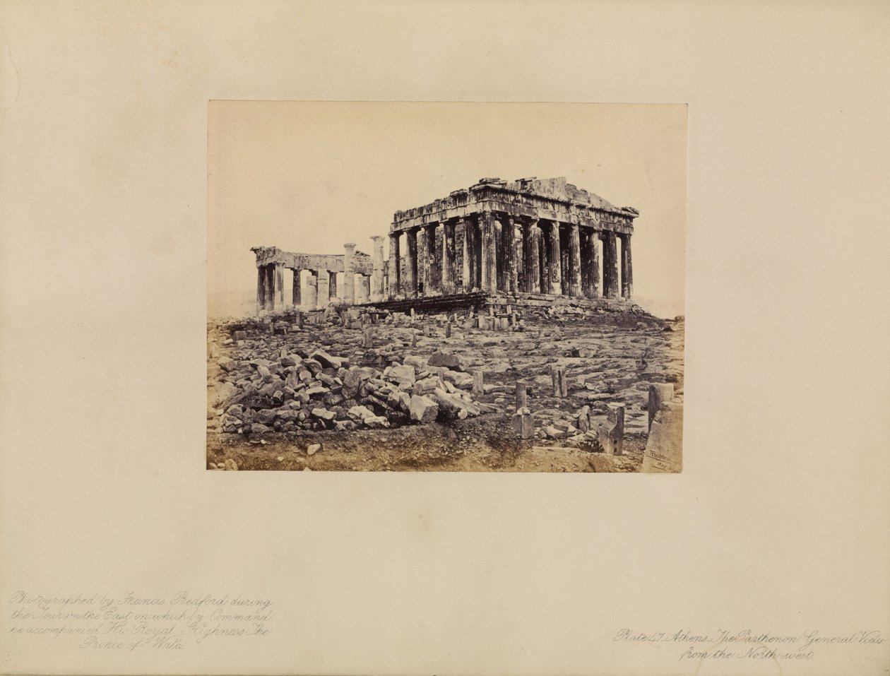 Athény - Parthenon, celkový pohled od severozápadu od Francis Bedford