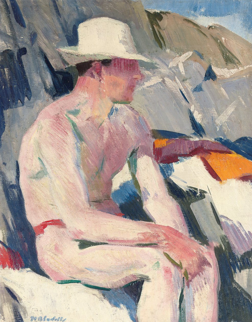 Koupání v bílém klobouku (olej na panelu) od Francis Campbell Boileau Cadell