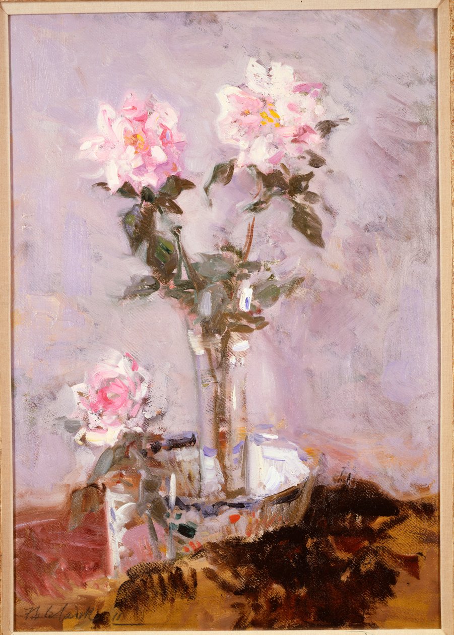 Růžové růže ve skleněné váze od Francis Campbell Boileau Cadell