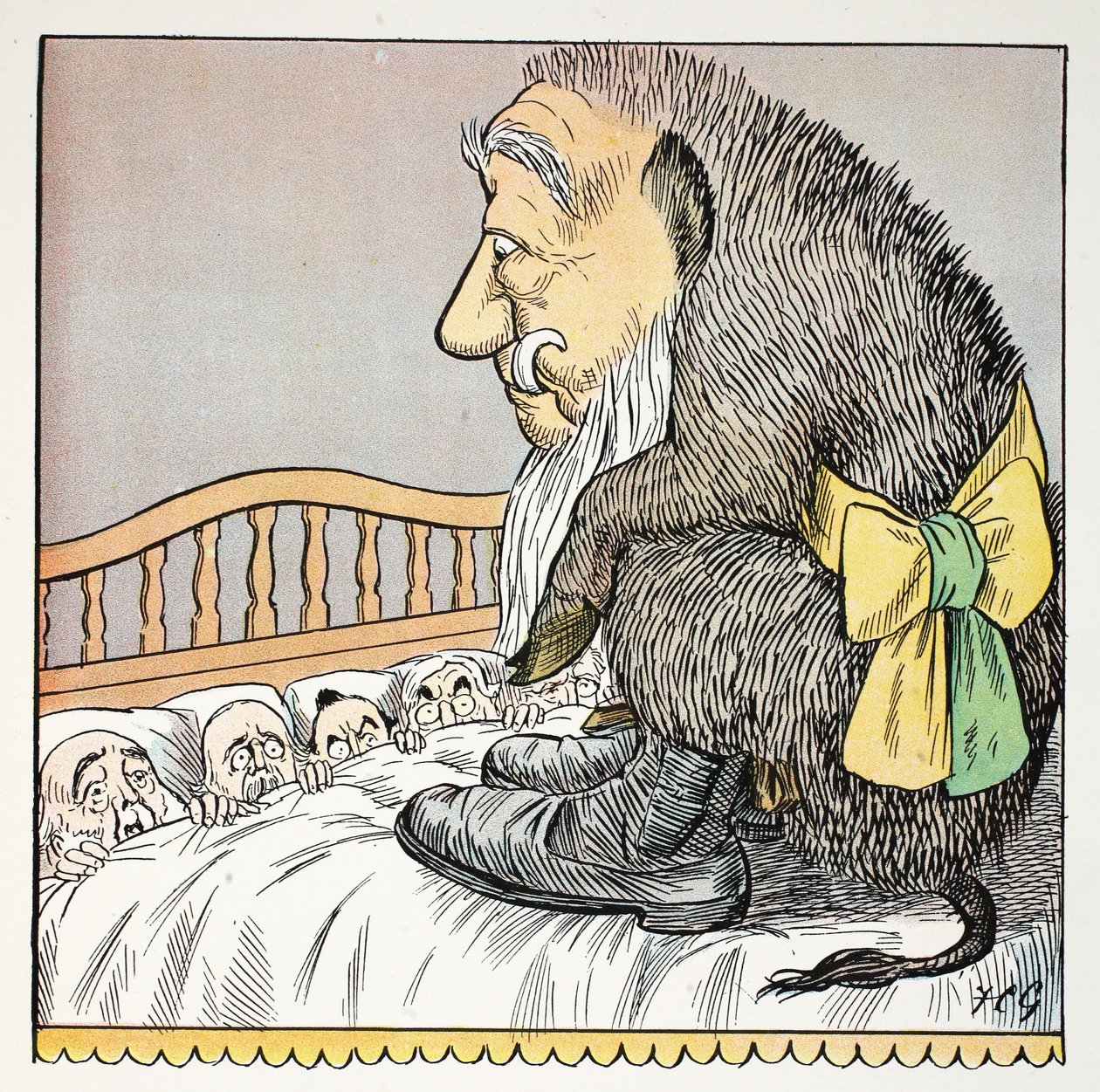 O, ilustrace z knihy The Struwwelpeter Alphabet, verše Harolda Begbieho (1871-1929) od Francis Carruthers Gould