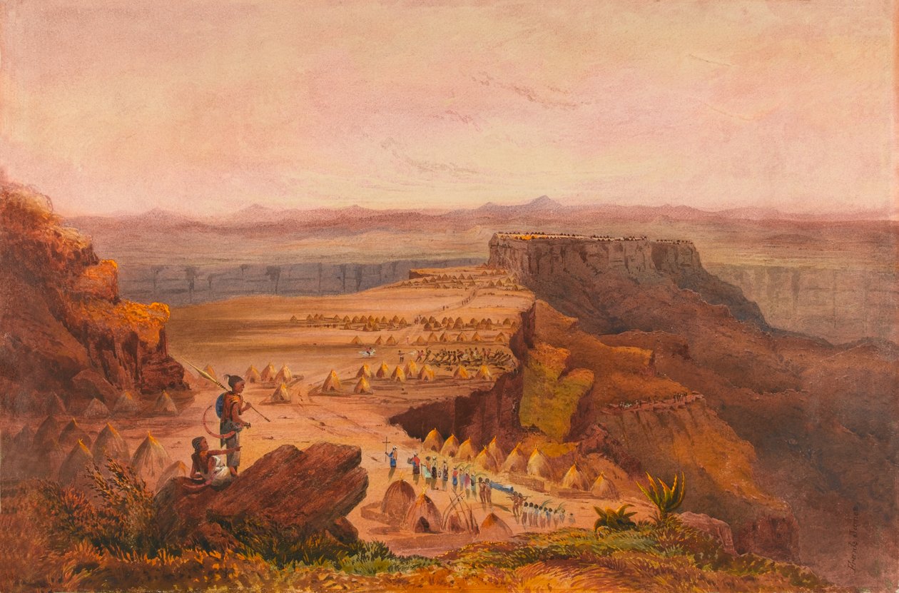 Magdala, pohled ze Selassie, s výhledem na tábor armády krále Theodora na náhorní plošině Salamji, Habeš od Francis Cornelius James