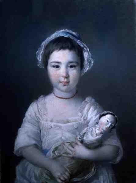 Portrét lady Ann Fitzpatrick držící panenku (olej na plátně) od Francis Cotes