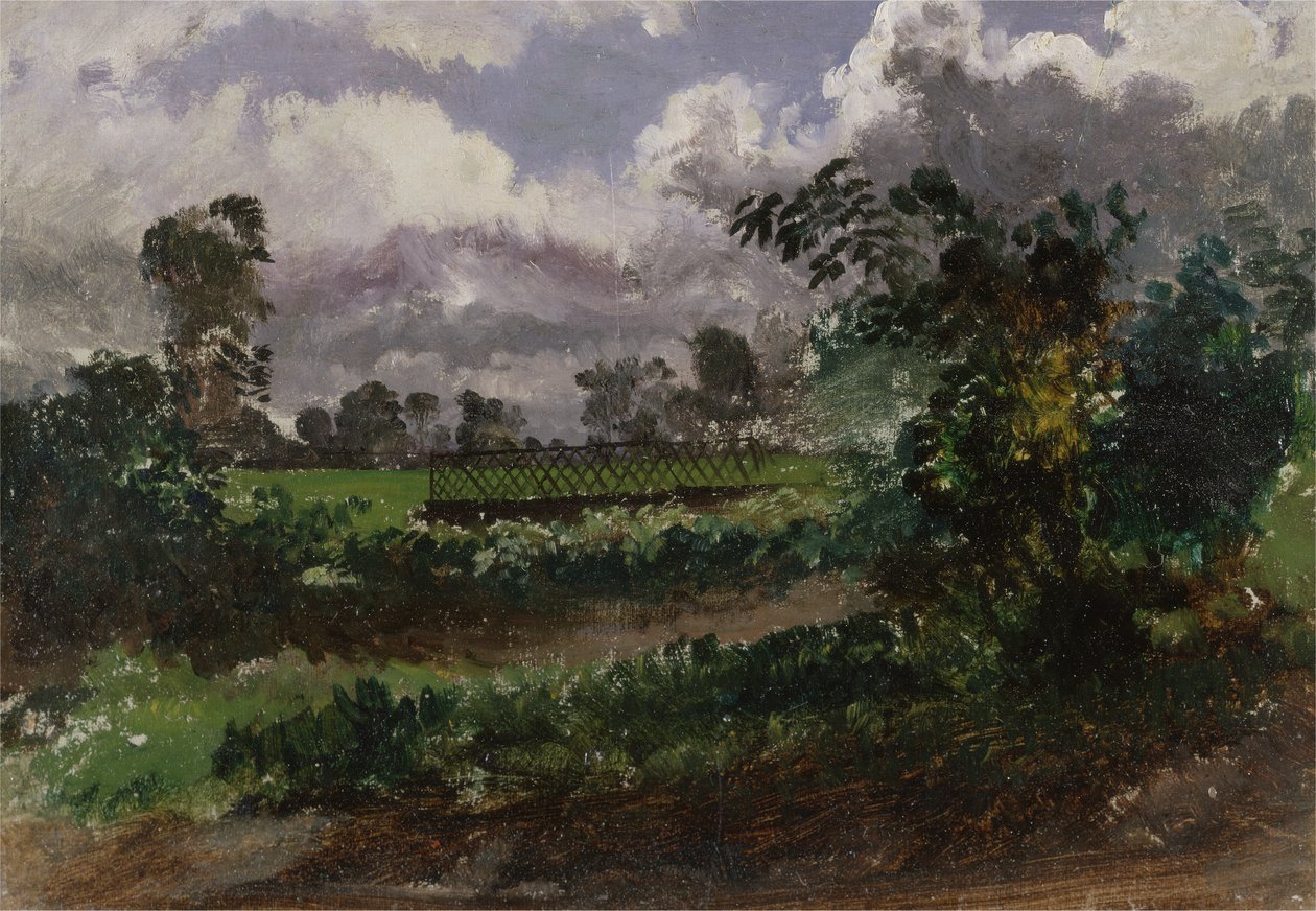 Pohled přes Umělcovu zahradu z jeho domu v Exmouth, Devonshire (olej na papíře připevněný na kartonu) od Francis Danby