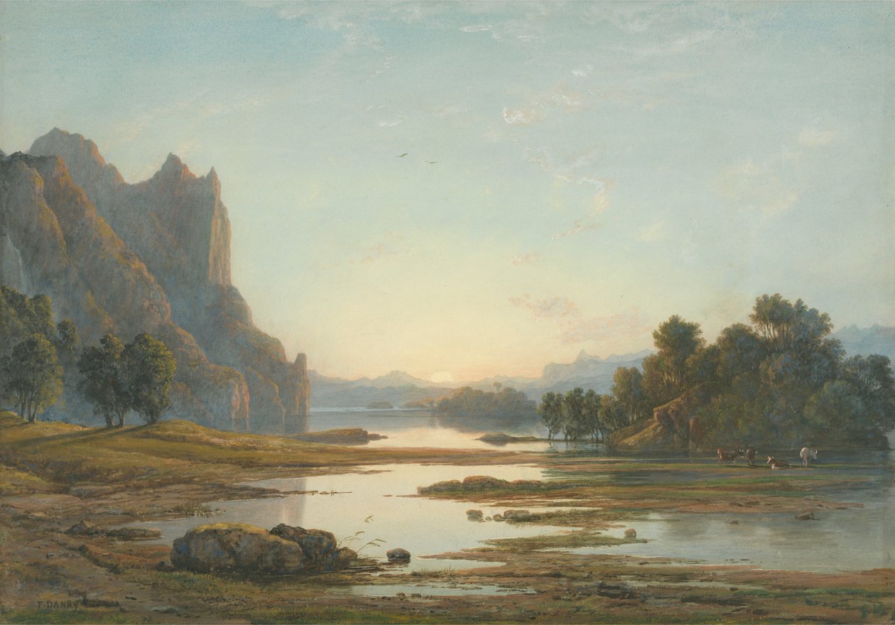 Západ slunce nad říční krajinou od Francis Danby