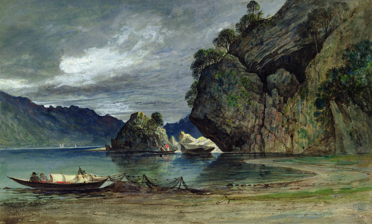 The Approach of a Storm on Leinesfjord (akvarel na papíře) od Francis Danby
