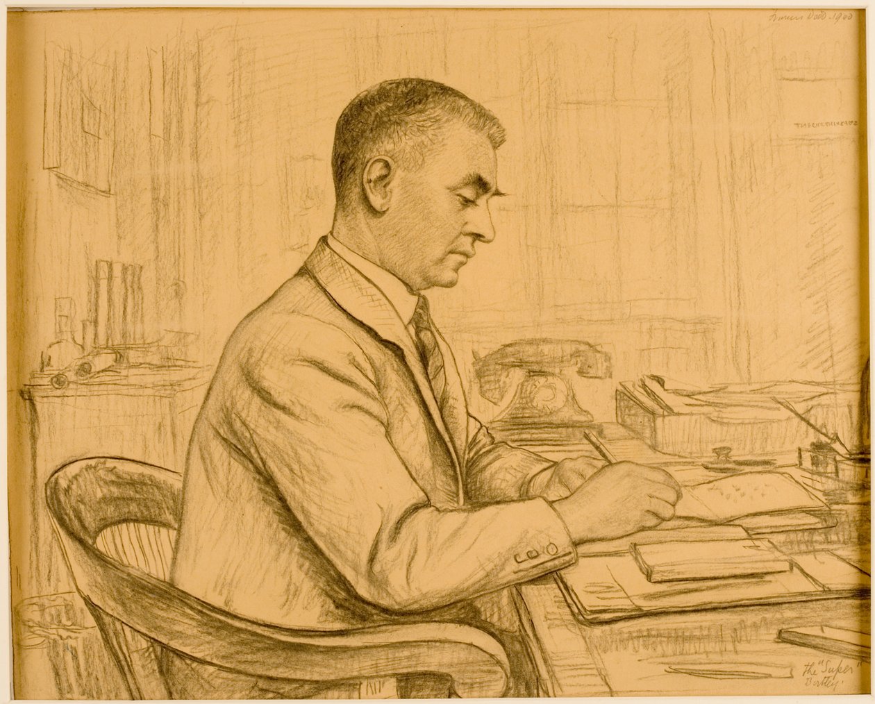 Superintendent, Birtley (Leonard S. Flatman) (pastel a tužka na lesklém papíře) od Francis Dodd