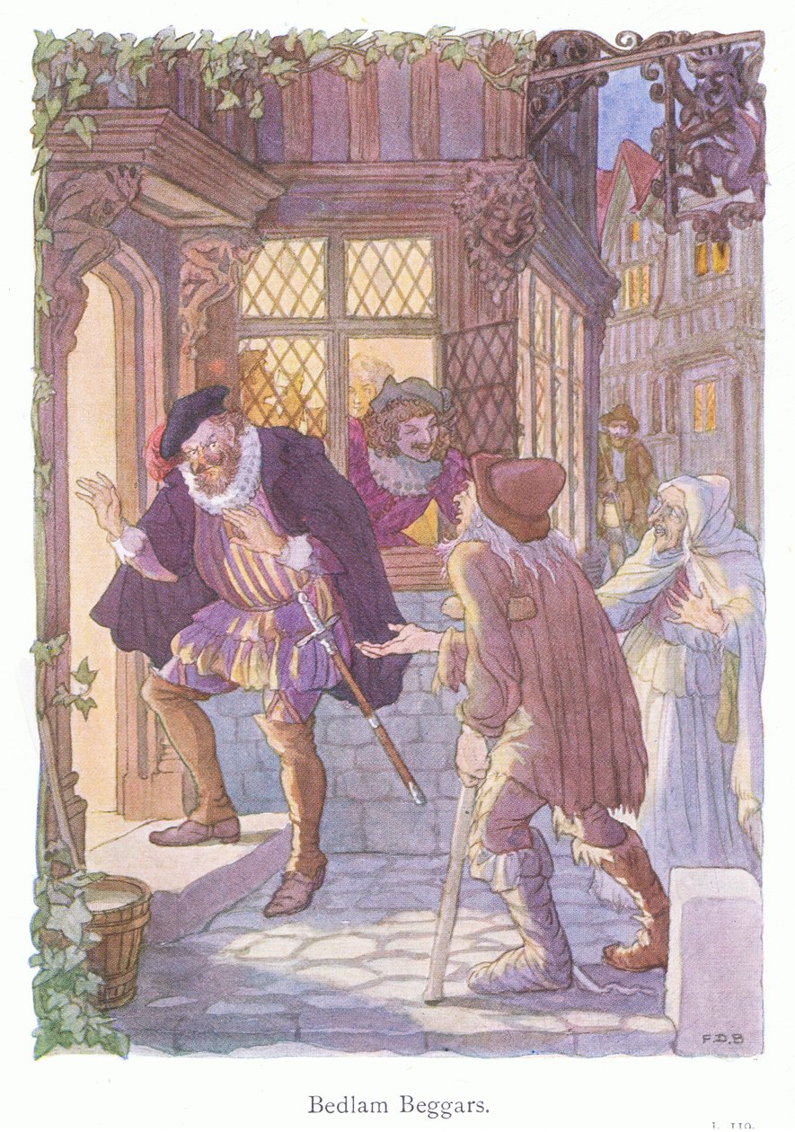 Bedlam Beggars (barevná litografie) od Francis Donkin Bedford